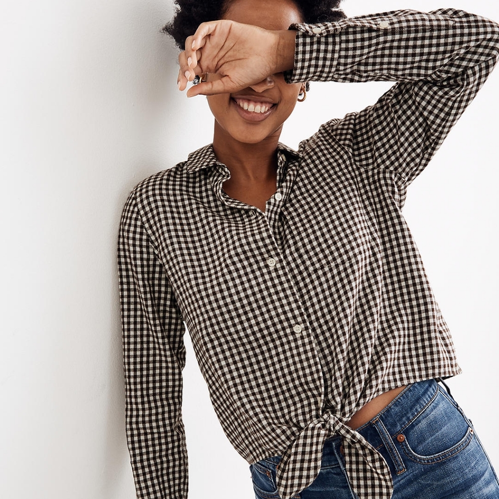 Madewell Tie-Front Gingham Blouse